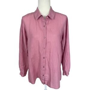 Eileen Fisher Organic Linen Button Front Top Sz XXS Minimalist Effortlessly Chic
